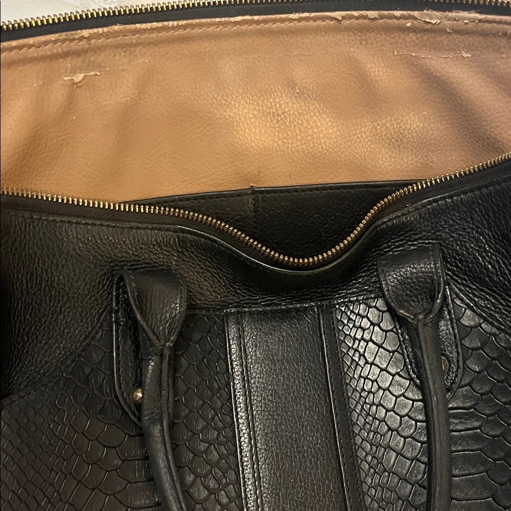 Black GiGi New York Gates Textured Leather Monogramed Contemporary Satchel Bag - Picture 11 of 14